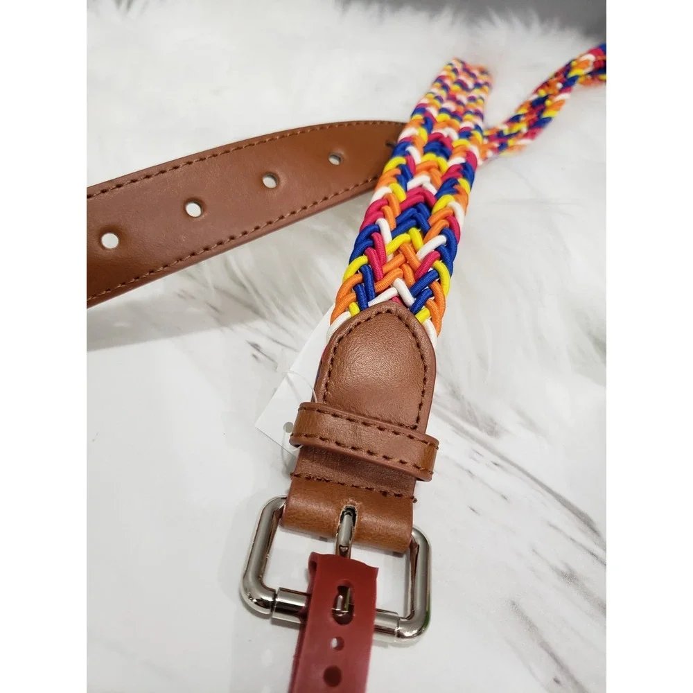 NEW L/XL Vintage Faded Glory Belt Brown Braided colorful rainbow 90s y2k womens